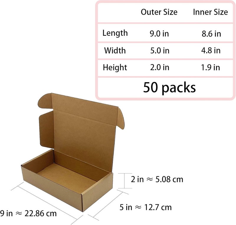 KIAECHWU Shipping Boxes 9x5x2 inch 50 Pack,Brown Corrugated Boxes Mailer Packaging for Mailing Small Business，E-Commerce Gift Boxes for Wrapping Present Moving Storage Heavy Duty Recycled Cardboard Boxes - Image 4