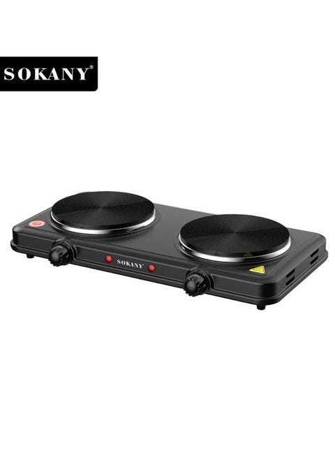 Electric Stove & Double Electric Hotplate – 2000W Stainless Steel Portable Cooker with 5-Level Independent Thermostat Control, Model SK-5107, Black