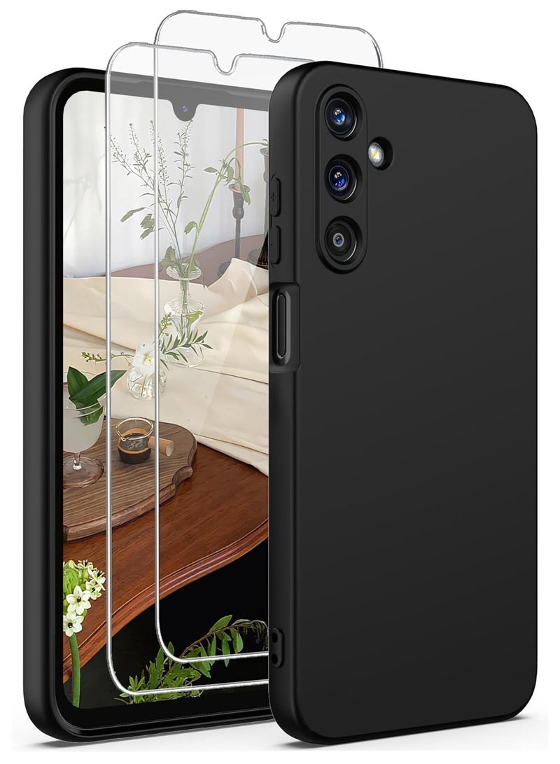 ELTRAZONE Samsung Galaxy A35 5G Case – Ultra Slim Liquid Silicone with 2x Screen Protectors, Anti-Scratch Microfiber Lining (Black) - Image 1