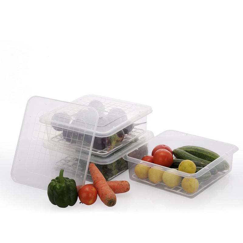 ROXA Fridge Storage Boxes Fridge Organizer with Removable Drain Plate and Lid Stackable Fridge Storage Freezer Storage Containers for Fish, Meat, Vegetables, Fruits (2500ML, Pack of 3) - Image 2