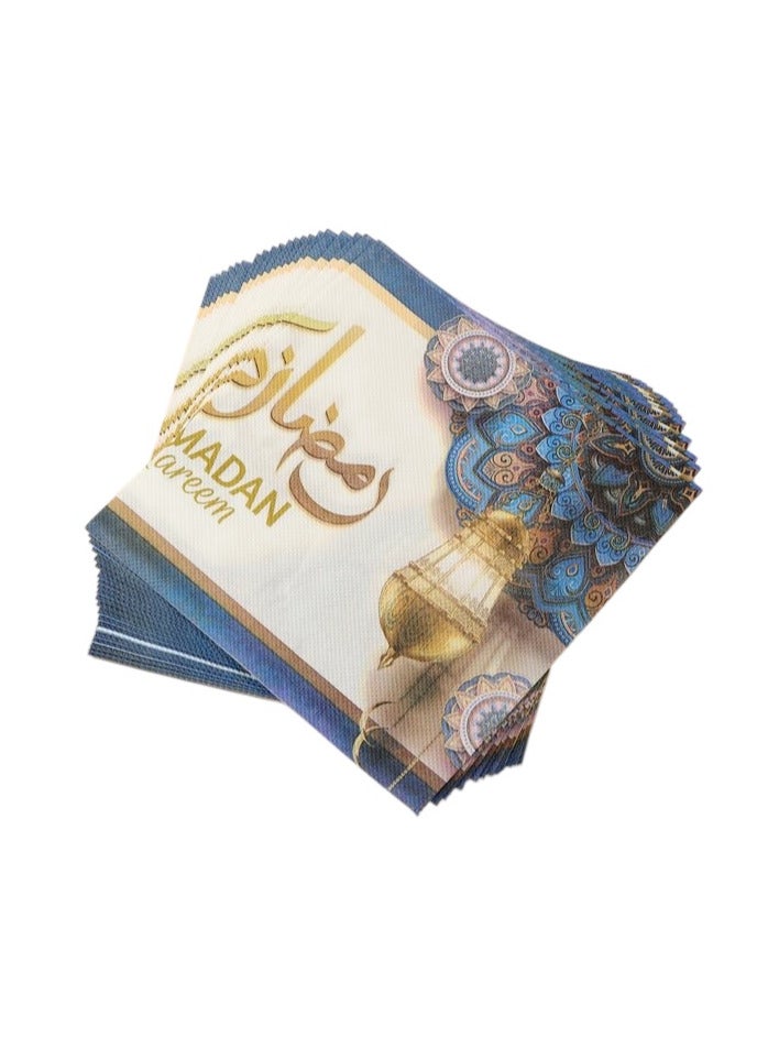 1 Pack of Ramadan Kareem Paper Napkins 20pcs, Golden Blue Festive Holy Month Tableware Disposable Tissues for Iftar Party Table Setting Decoration Event Dinner - Image 1