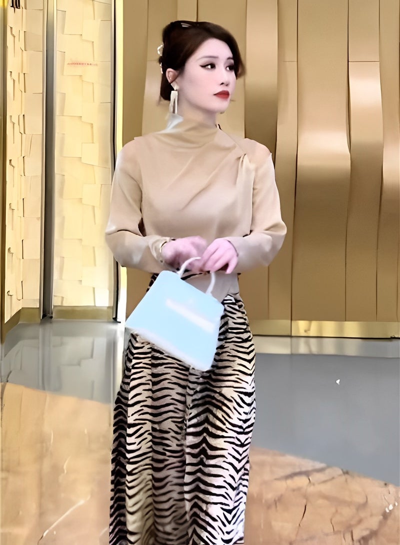 REOCLE Women's 2 Piece Outfits Long Sleeve Top High Waist Striped Wide Leg Pants Sets Lounge Sets Slouchy Matching Sets - Image 3