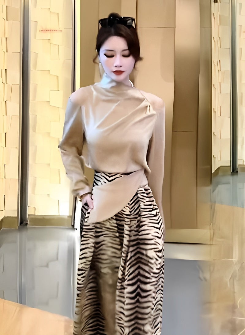 REOCLE Women's 2 Piece Outfits Long Sleeve Top High Waist Striped Wide Leg Pants Sets Lounge Sets Slouchy Matching Sets - Image 1