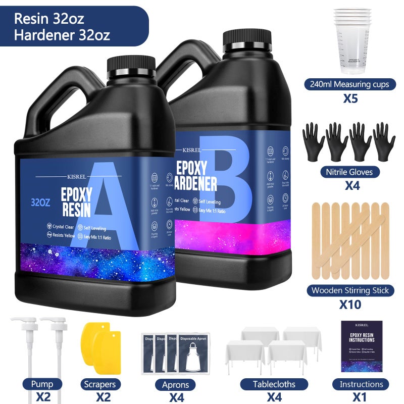KISREL Epoxy Resin 64OZ - Crystal Clear Epoxy Resin Kit - No Yellowing No Bubble Art Resina Casting Resins for Art Crafts, Jewelry Making, Wood & Molds(32OZ x 2) - Image 2