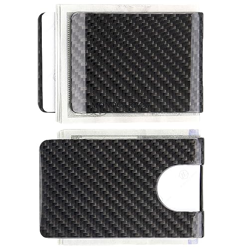 MONOCARBON محفظة كربون فايبر للرجال من MONOCARBON لحامل بطاقات الائتمان والمال، مشبك نقود بسيط لحامل النقود وبطاقات الائتمان. (أسود لامع من قماش تويل) - Image 1