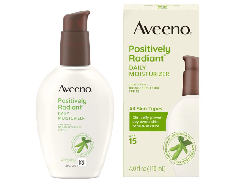 Aveeno Positively Radiant Daily Facial Moisturizer with Broad Spectrum SPF 15 Sunscreen & Total Soy Complex for Even Tone & Texture, Hypoallergenic, Oil-Free & Non-Comedogenic, 4 fl. oz - Image 2