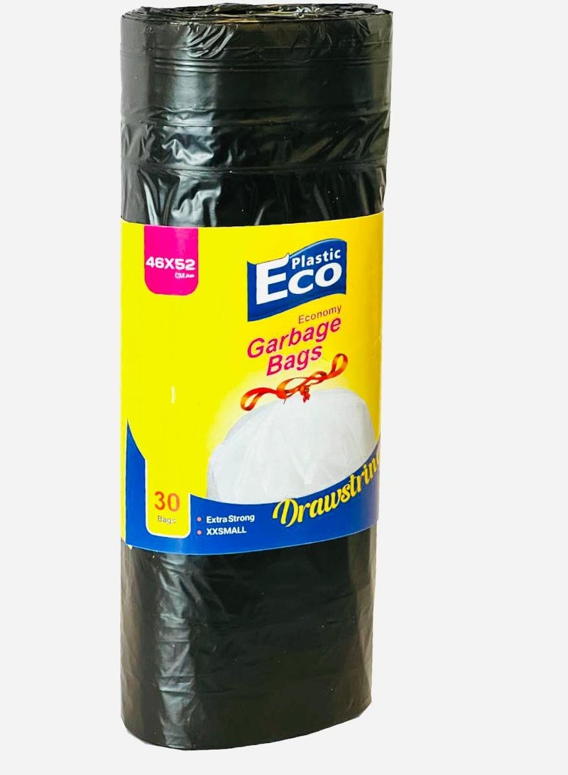 ECO Plastic 2 Pack Of Drawstring Garbage Bag 30 pieces  Black 46x52cm  Extra Strong (XXS)  - Image 2