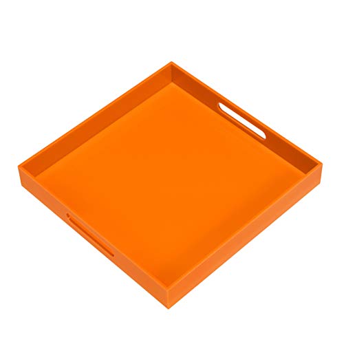 KEVLANG Orange Sturdy Acrylic Serving Tray with Handles12x12InchServing CoffeeFoodBreakfastButlerKitchen Countertop TrayMakeup Drawer OrganizerVanity TableOttoman TrayDecorative Tray