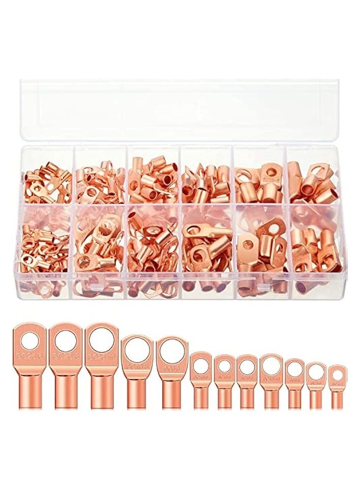 erorex 170 Pieces Copper Battery Cable Ends 12 Sizes Battery Wire Lugs Eyelets Tubular Ring Terminal Connectors SC Terminals for Automotive Supplies AWG4, AWG6, AWG8, AWG10, AWG12 (Metal Color) - Image 1