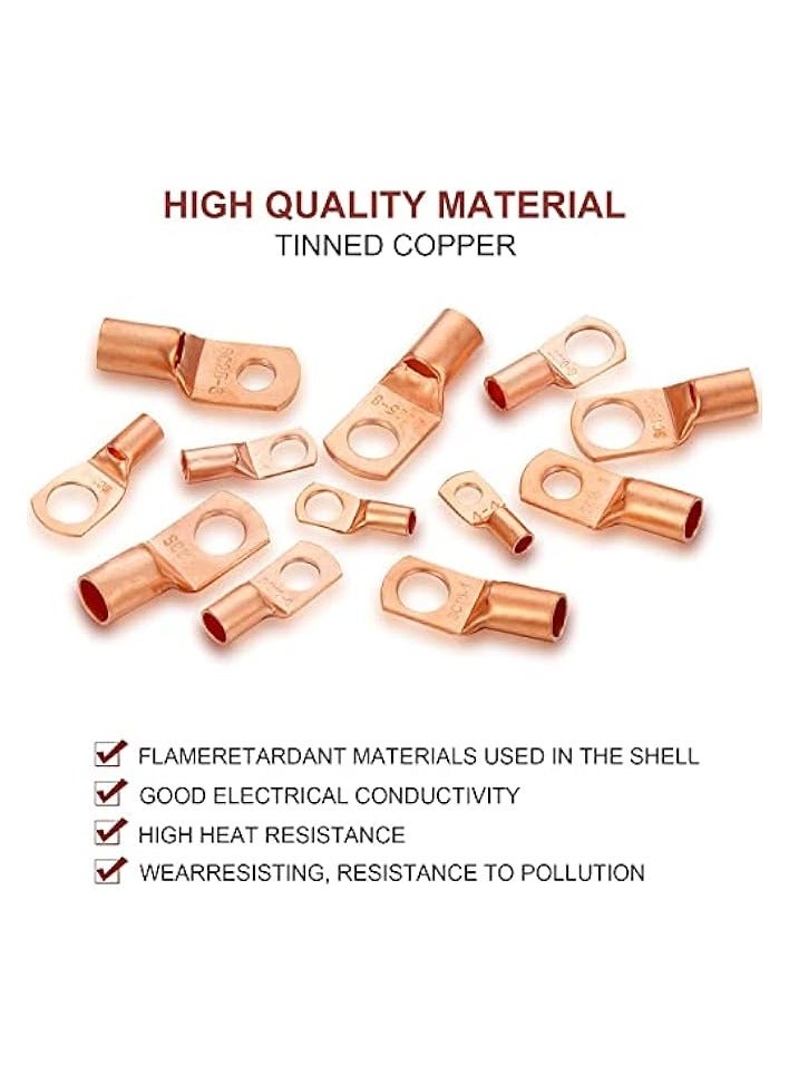 erorex 170 Pieces Copper Battery Cable Ends 12 Sizes Battery Wire Lugs Eyelets Tubular Ring Terminal Connectors SC Terminals for Automotive Supplies AWG4, AWG6, AWG8, AWG10, AWG12 (Metal Color) - Image 2