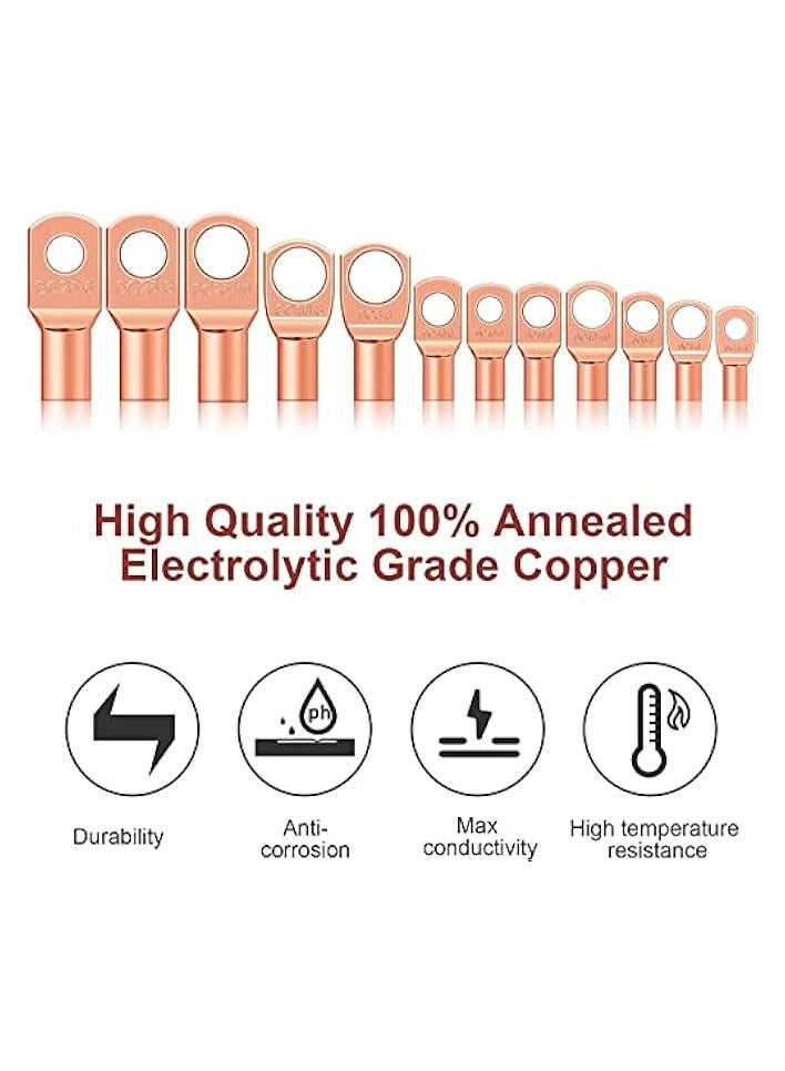 erorex 170 Pieces Copper Battery Cable Ends 12 Sizes Battery Wire Lugs Eyelets Tubular Ring Terminal Connectors SC Terminals for Automotive Supplies AWG4, AWG6, AWG8, AWG10, AWG12 (Metal Color) - Image 3
