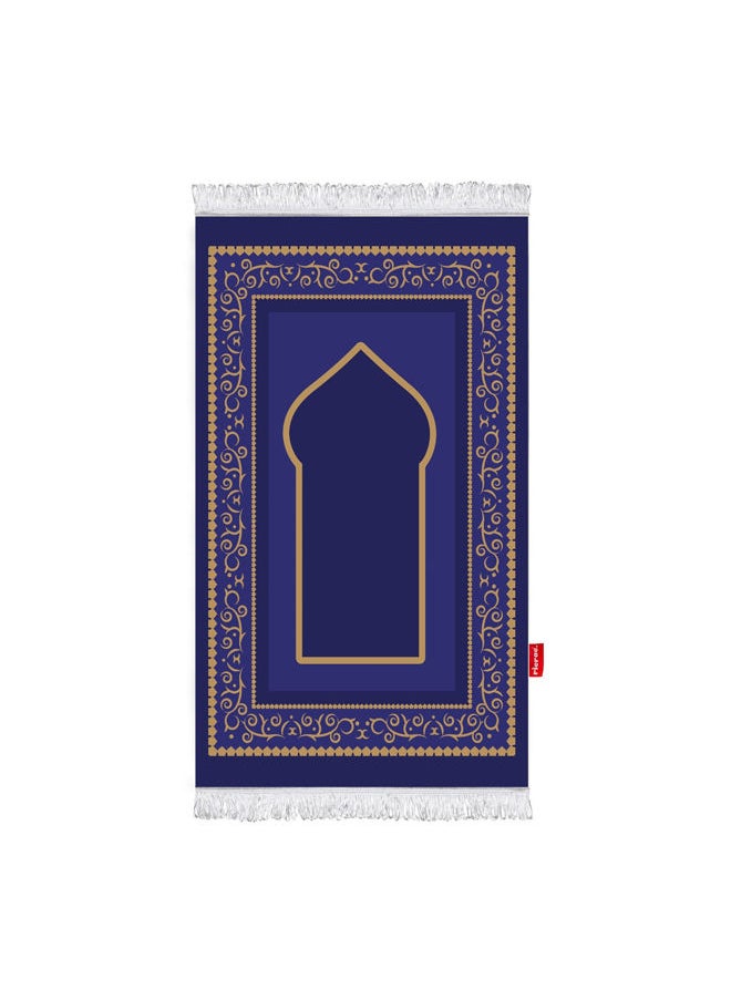 ريكراك سجاده صلاة مبطنه فايبر مطبوعه-أزرق غامق وذهبي  - Image 1