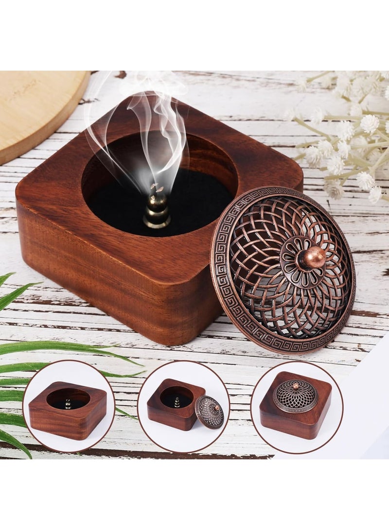 SYOSI Walnut Wood Incense Burner, Handmade Wooden Incense Box and Aromatherapy Holder for Sticks, Cones and Resin, Vintage Fragrance Stand for Home Decor, Office, Yoga, Spa and Meditation - Image 5