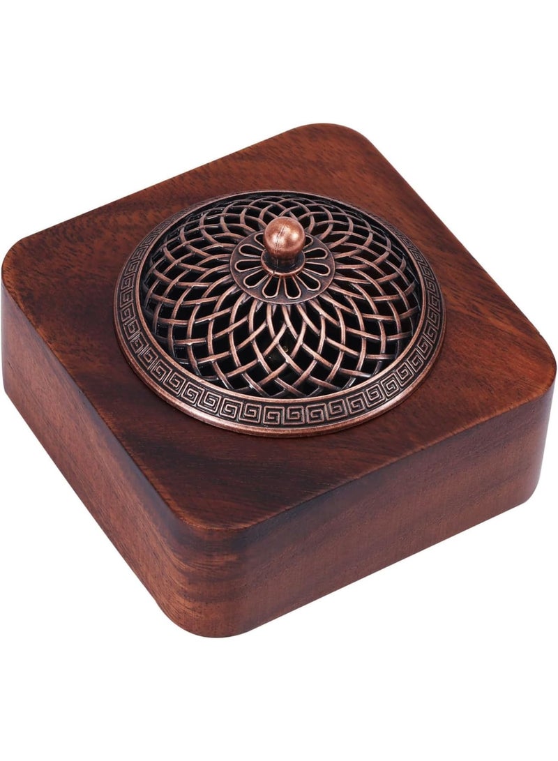 SYOSI Walnut Wood Incense Burner, Handmade Wooden Incense Box and Aromatherapy Holder for Sticks, Cones and Resin, Vintage Fragrance Stand for Home Decor, Office, Yoga, Spa and Meditation - Image 1