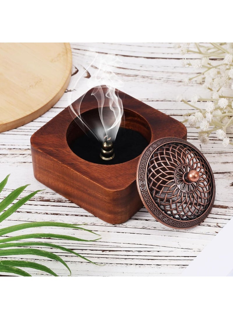 SYOSI Walnut Wood Incense Burner, Handmade Wooden Incense Box and Aromatherapy Holder for Sticks, Cones and Resin, Vintage Fragrance Stand for Home Decor, Office, Yoga, Spa and Meditation - Image 2