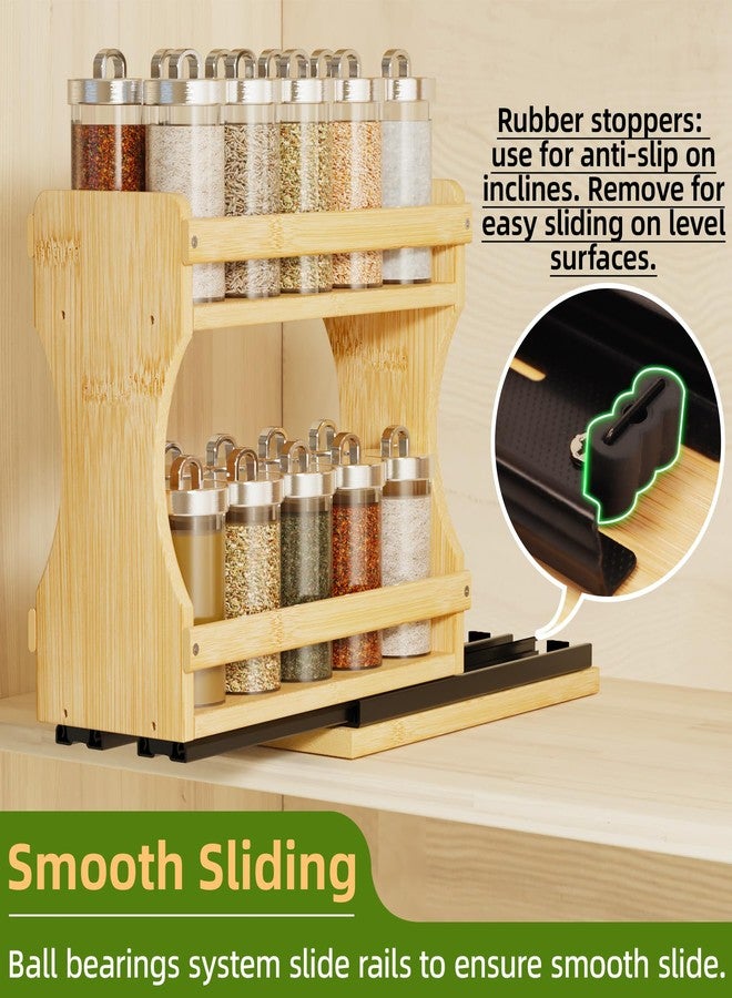 BAMEOS Pull Out Spice Rack Organizer for Cabinet, Bamboo Wide 4.2" Slide Out Seasoning Organizer for Kitchen, No Drill Anti-Tip Ball Bearing Silent Glides, Pantry Cabinet Organizer,Natural - Image 3