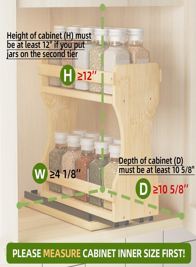 BAMEOS Pull Out Spice Rack Organizer for Cabinet, Bamboo Wide 4.2" Slide Out Seasoning Organizer for Kitchen, No Drill Anti-Tip Ball Bearing Silent Glides, Pantry Cabinet Organizer,Natural - Image 5