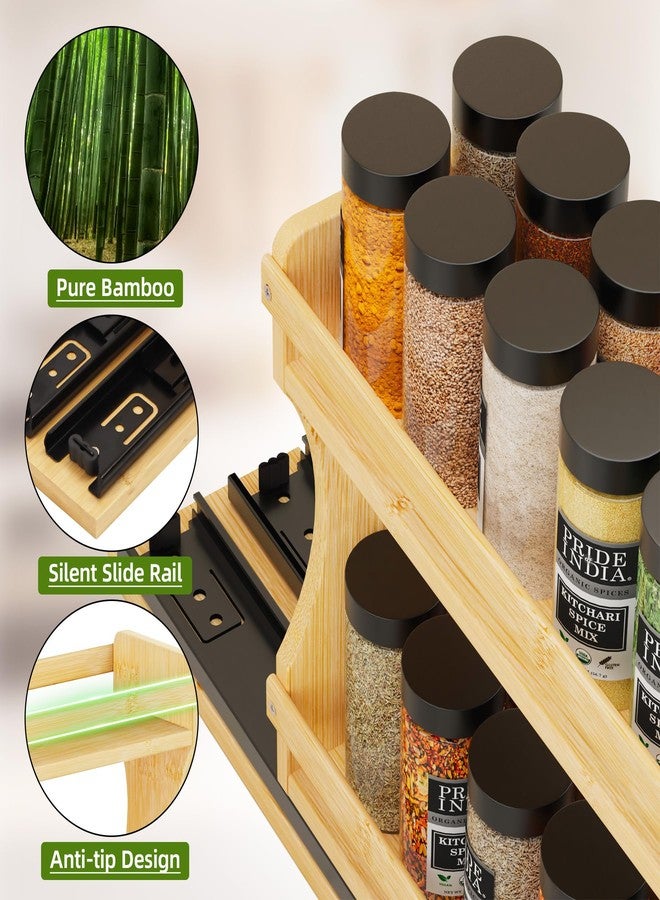 BAMEOS Pull Out Spice Rack Organizer for Cabinet, Bamboo Wide 4.2" Slide Out Seasoning Organizer for Kitchen, No Drill Anti-Tip Ball Bearing Silent Glides, Pantry Cabinet Organizer,Natural - Image 4