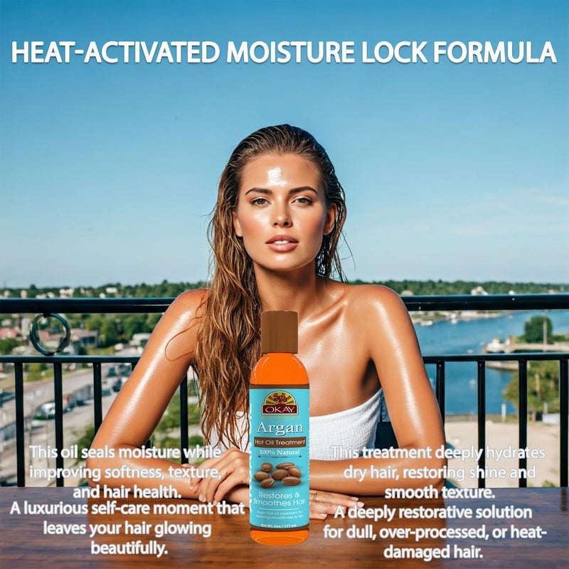 OKAY 100% Natural Argan Hot Oil Hair Treatment - Argan Oil for Hair, Hair Oil for Dry Damaged Frizzy Hair, Pure Oil for Men & Women, Hair Growth Therapy Oil Blend with Jojoba - 6 oz (Pack of 1) Heavy load resistant - Image 4