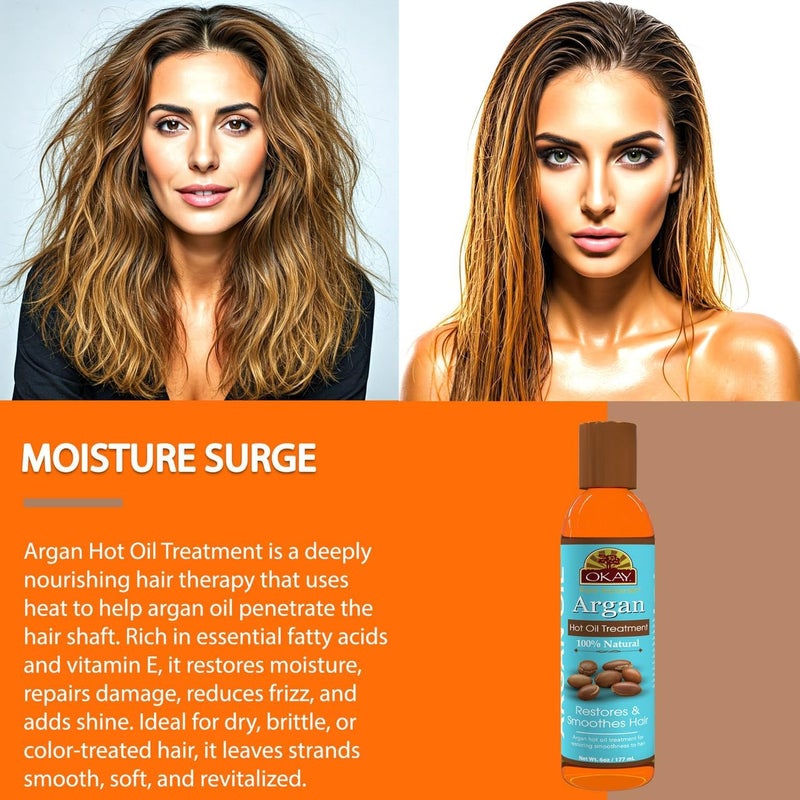 OKAY 100% Natural Argan Hot Oil Hair Treatment - Argan Oil for Hair, Hair Oil for Dry Damaged Frizzy Hair, Pure Oil for Men & Women, Hair Growth Therapy Oil Blend with Jojoba - 6 oz (Pack of 1) Heavy load resistant - Image 2