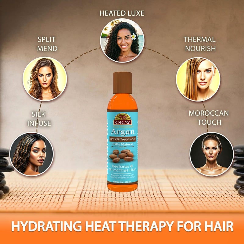 OKAY 100% Natural Argan Hot Oil Hair Treatment - Argan Oil for Hair, Hair Oil for Dry Damaged Frizzy Hair, Pure Oil for Men & Women, Hair Growth Therapy Oil Blend with Jojoba - 6 oz (Pack of 1) Heavy load resistant - Image 3