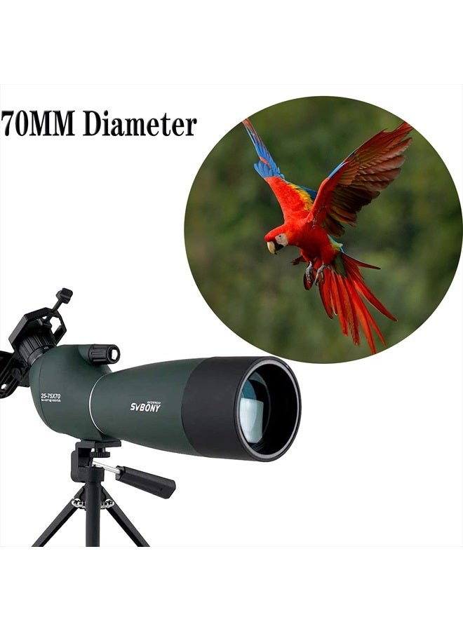 SVBONY SV28 Spotting Scopes with Tripod,Hunting,25-75x70,Angled,Waterproof,Range Shooting Scope,with Phone Adapter,Compact, for Target Shooting,Birding,Wildlife Viewing - Image 3