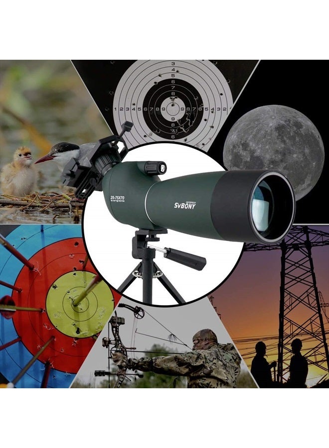 SVBONY SV28 Spotting Scopes with Tripod,Hunting,25-75x70,Angled,Waterproof,Range Shooting Scope,with Phone Adapter,Compact, for Target Shooting,Birding,Wildlife Viewing - Image 5