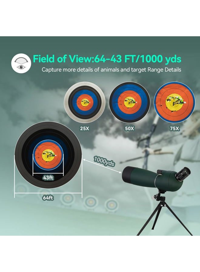 SVBONY SV28 Spotting Scopes with Tripod,Hunting,25-75x70,Angled,Waterproof,Range Shooting Scope,with Phone Adapter,Compact, for Target Shooting,Birding,Wildlife Viewing - Image 2