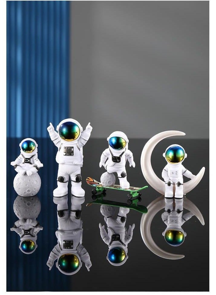 Creative Astronaut Decoration 4-Pack Astronaut Statue Astronaut Statue Model For Astronaut Model Living Room TV Cabinet Hanging Decoration Children's Room Decoration Space Theme Birthday Gift - White - Image 1