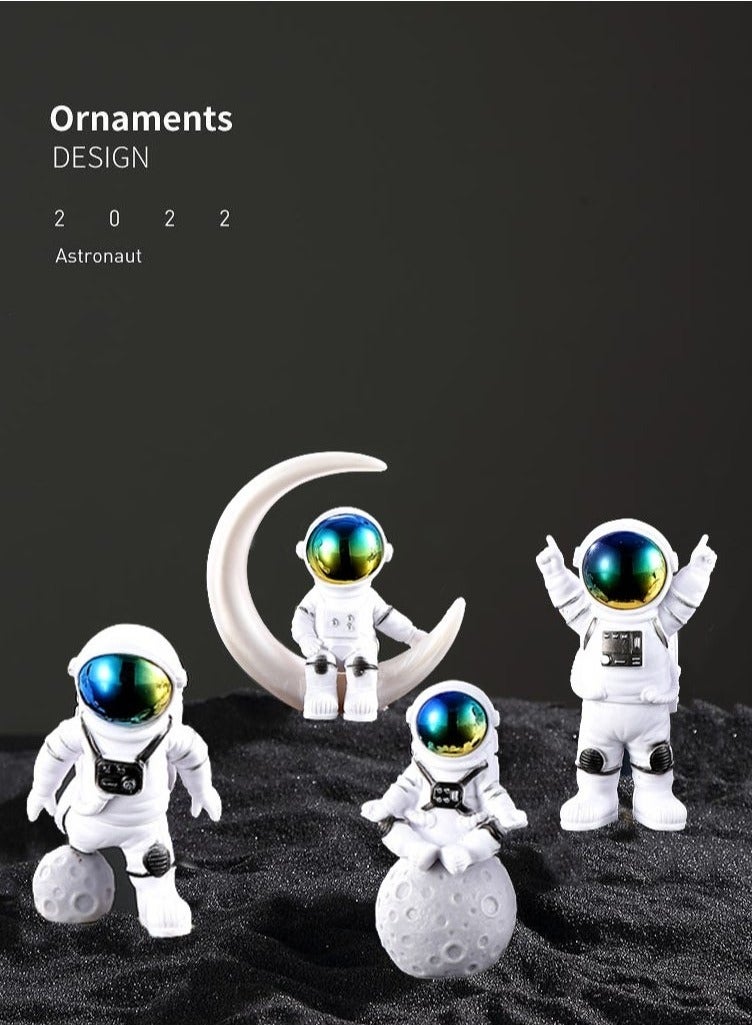 Creative Astronaut Decoration 4-Pack Astronaut Statue Astronaut Statue Model For Astronaut Model Living Room TV Cabinet Hanging Decoration Children's Room Decoration Space Theme Birthday Gift - White - Image 2