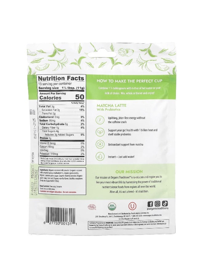 Organic Traditions Organic Traditions, Matcha Latte with Probiotics, 5.3 oz (150 g)  - Image 2