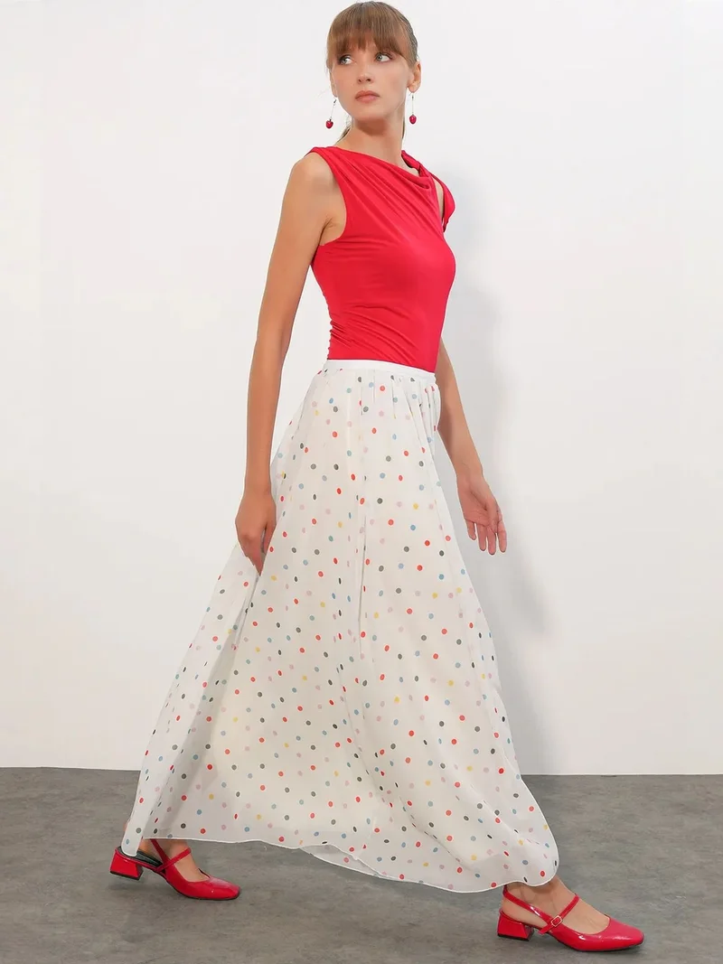 Big Dart Multicolor BDART High-Waist Polka Dot Maxi Skirt for Women | Best Price UAE