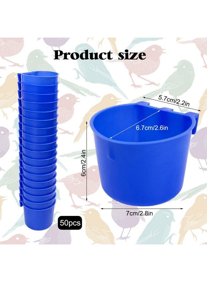 Rainmae Rainmae 50 Pcs Cage Cups Birds Hanging Feeders Chicken Water Cups Bird Food Bowl 8 oz Plastic Bird Water Dispenser for Small Coop Parrot Parakeet Pet Poultry Pigeon Gamefowl Seed Bowl Supplies (Blue)  - Image 2