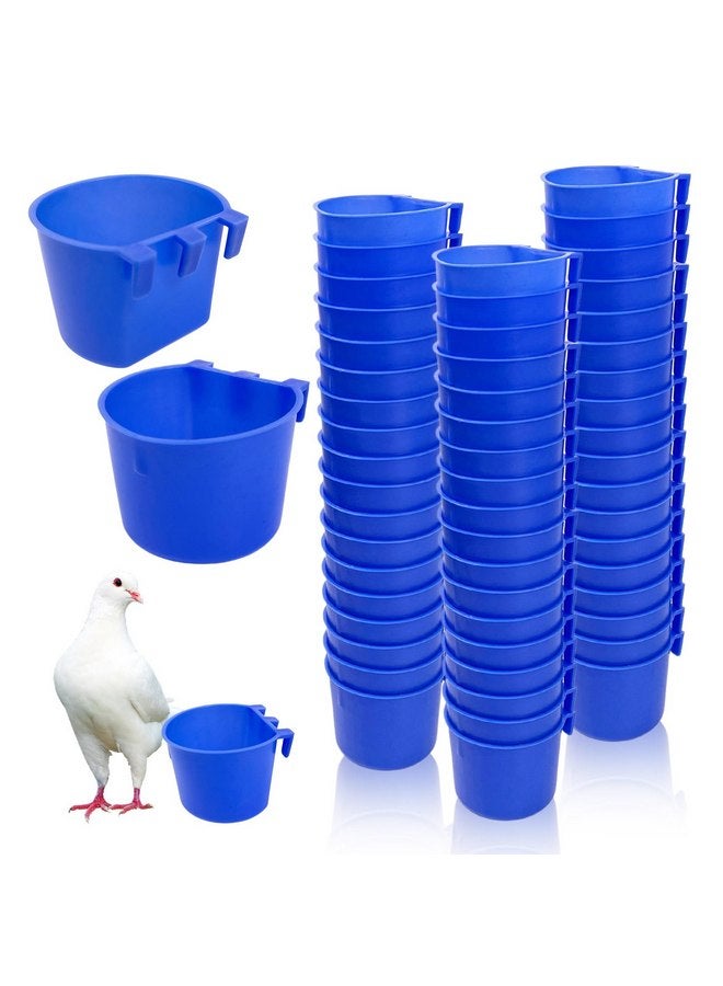 Rainmae Rainmae 50 Pcs Cage Cups Birds Hanging Feeders Chicken Water Cups Bird Food Bowl 8 oz Plastic Bird Water Dispenser for Small Coop Parrot Parakeet Pet Poultry Pigeon Gamefowl Seed Bowl Supplies (Blue)  - Image 1