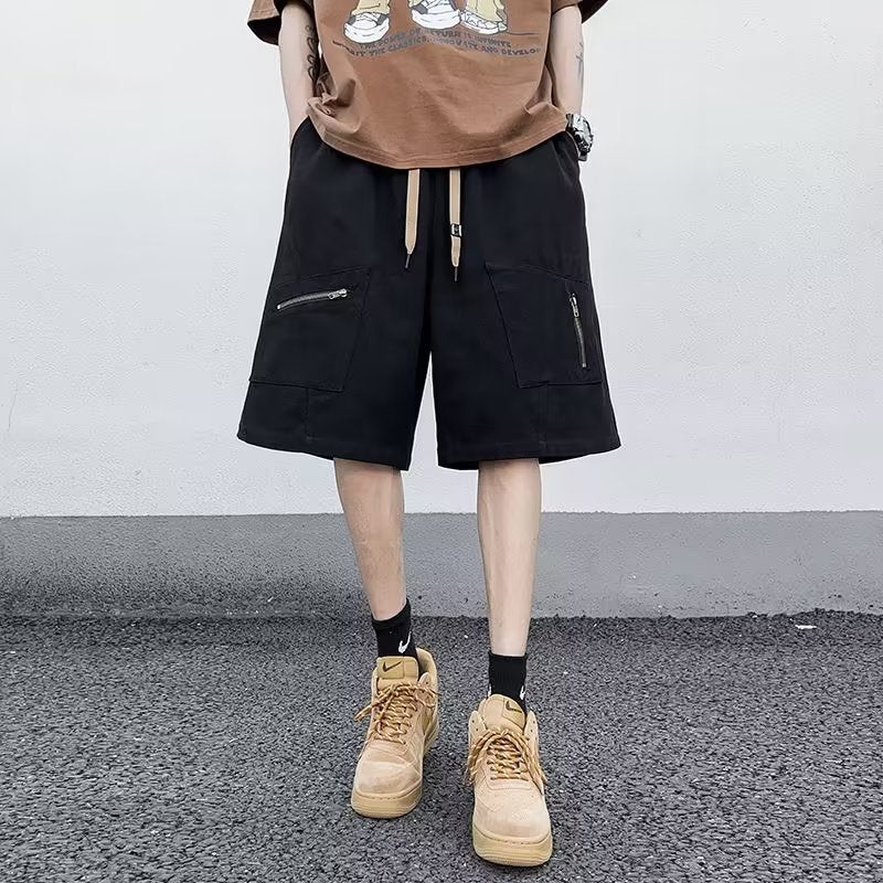 Zipper Pocket Tooling Shorts Boys Summer High Street Vibe Fashion Brand Hip-Hop Loose Casual Wide Leg Five-Point Medium Pants - Image 3