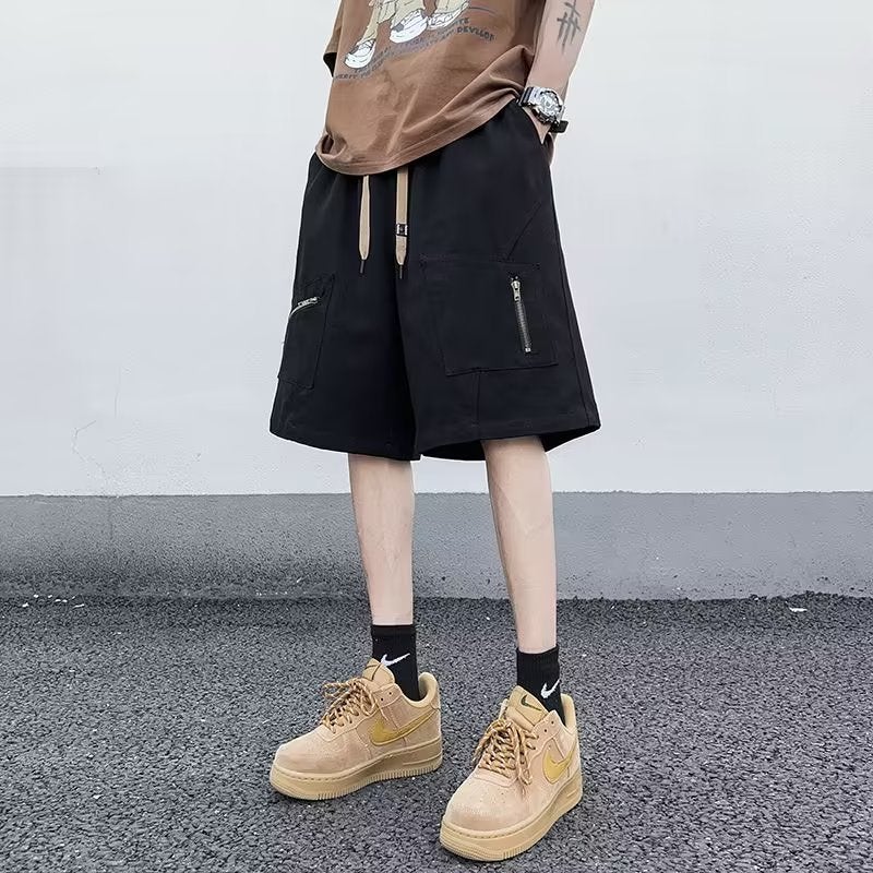 Zipper Pocket Tooling Shorts Boys Summer High Street Vibe Fashion Brand Hip-Hop Loose Casual Wide Leg Five-Point Medium Pants - Image 5