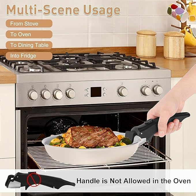 Tazweeq مقبض أسود قابل للإزالة للأواني والمقالي، مقبض مقلاة عالمي قابل للفصل، أواني طهي قابلة للإزالة، بلاستيك مقاوم للحرارة، فولاذ مقاوم للصدأ، سيليكون - Image 4