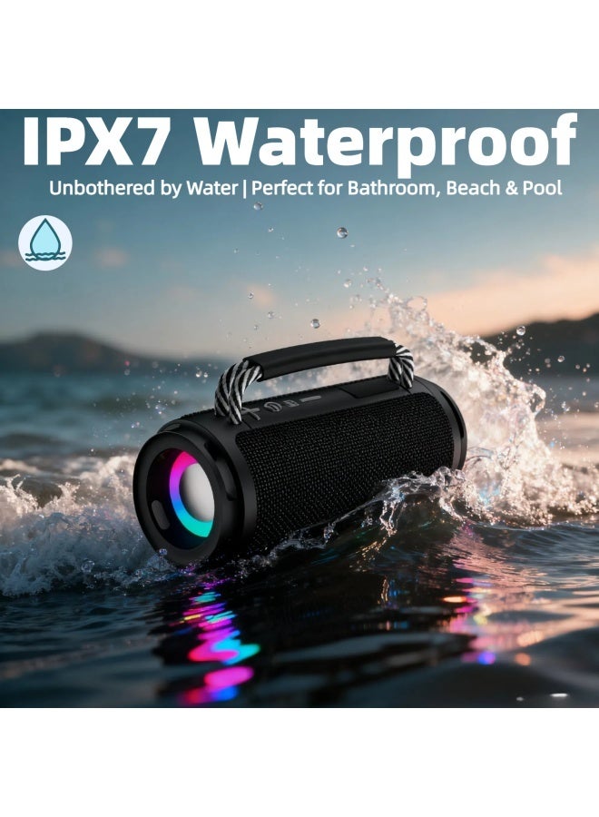 Portable Wireless Bluetooth Speaker with HD Sound, Bluetooth 5.4, 15W Dual Speaker, 16H Playtime, IPX7 Waterproof and Drop-Proof, TWS Pairing, for Outdoor/Home/Party/Beach (Round) - Black - Image 2