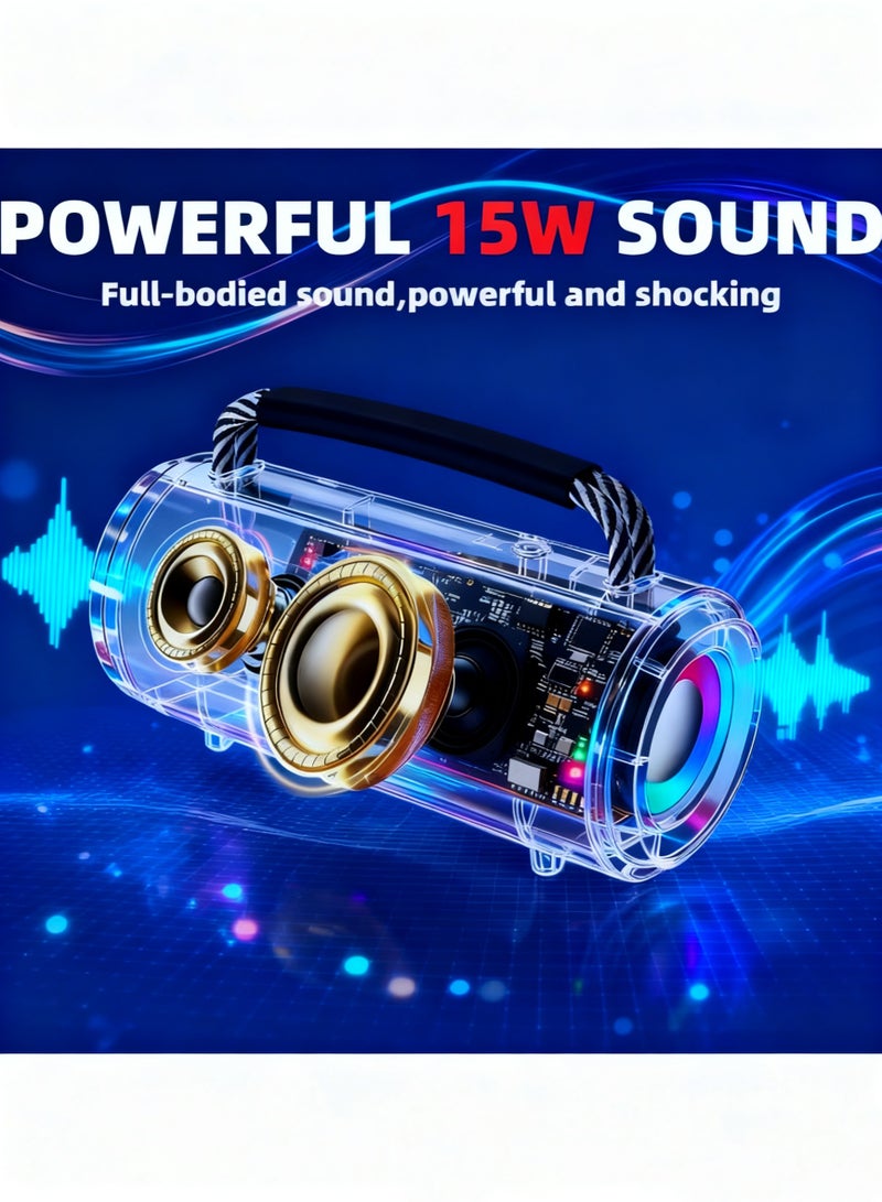 Portable Wireless Bluetooth Speaker with HD Sound, Bluetooth 5.4, 15W Dual Speaker, 16H Playtime, IPX7 Waterproof and Drop-Proof, TWS Pairing, for Outdoor/Home/Party/Beach (Round) - Black - Image 3