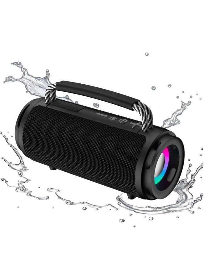 Portable Wireless Bluetooth Speaker with HD Sound, Bluetooth 5.4, 15W Dual Speaker, 16H Playtime, IPX7 Waterproof and Drop-Proof, TWS Pairing, for Outdoor/Home/Party/Beach (Round) - Black - Image 1
