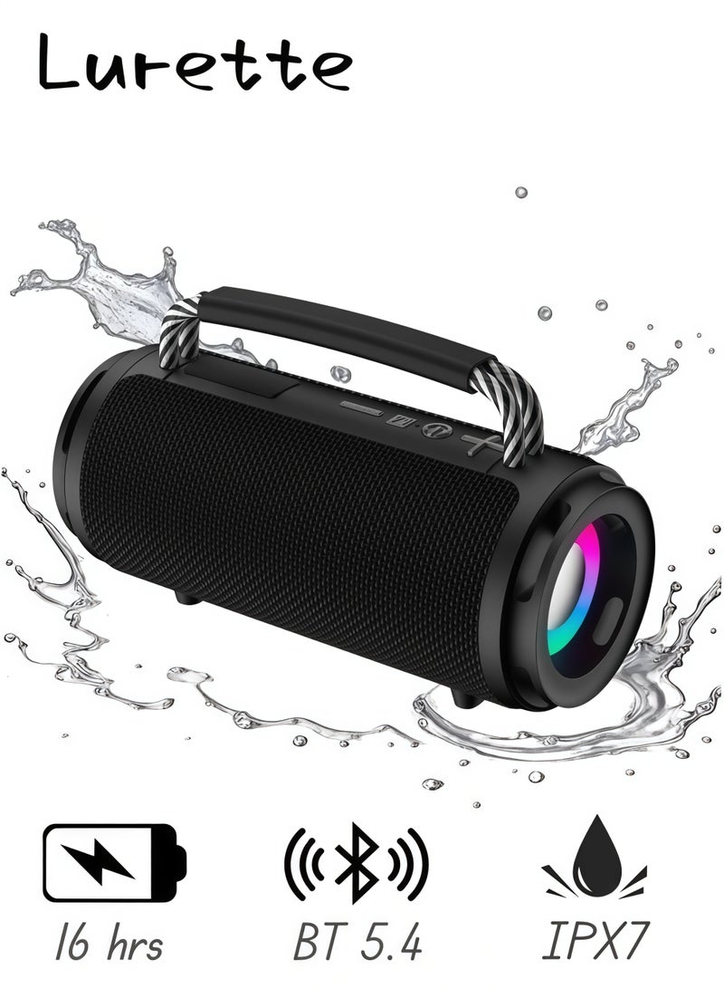 Lurette Portable Wireless Bluetooth Speaker with HD Sound, Bluetooth 5.4, 15W Dual Speaker, 16H Playtime, IPX7 Waterproof and Drop-Proof, TWS Pairing, for Outdoor/Home/Party/Beach (Round) - Black - Image 1
