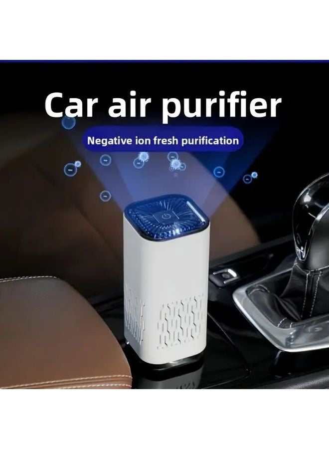 White Portable USB Air Purifier With Night Light For Car Home Office Smoke Dust Removal - Image 3