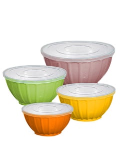 Salad Bowl Set 4-Piece with Transparent Lids, Multicolor – 20, 22, 24, 30 cm, Durable Quality for Mixing, Prep, Serve, and Store, Microwave & Dishwasher Safe, Bright Colors for Tableware & Travel
