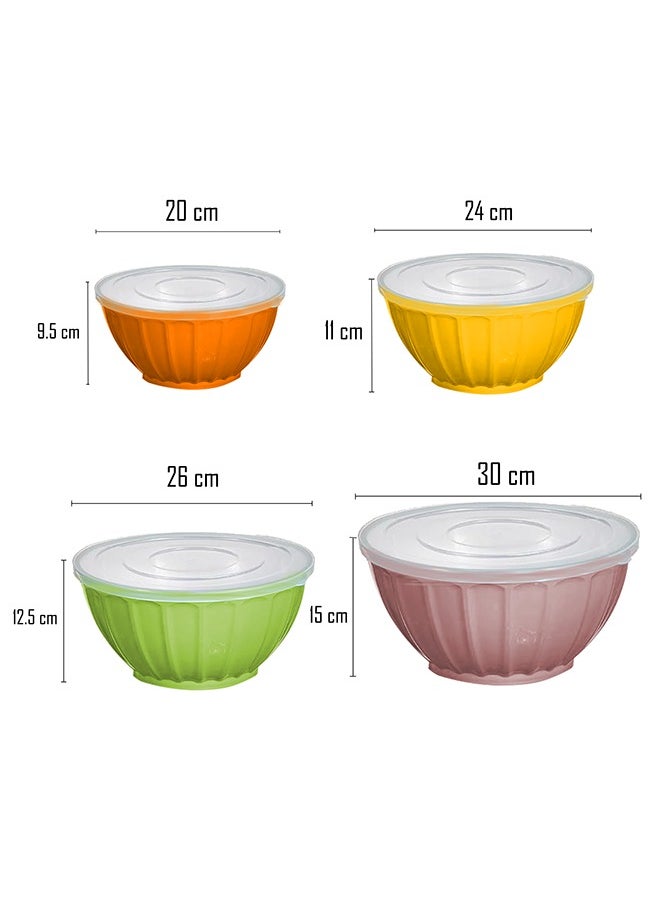 Generic - Salad Bowl Set 4-Piece with Transparent Lids, Multicolor – 20, 22, 24, 30 cm, Durable Quality for Mixing, Prep, Serve, and Store, Microwave & Dishwasher Safe, Bright Colors for Tableware & Travel - Image 1