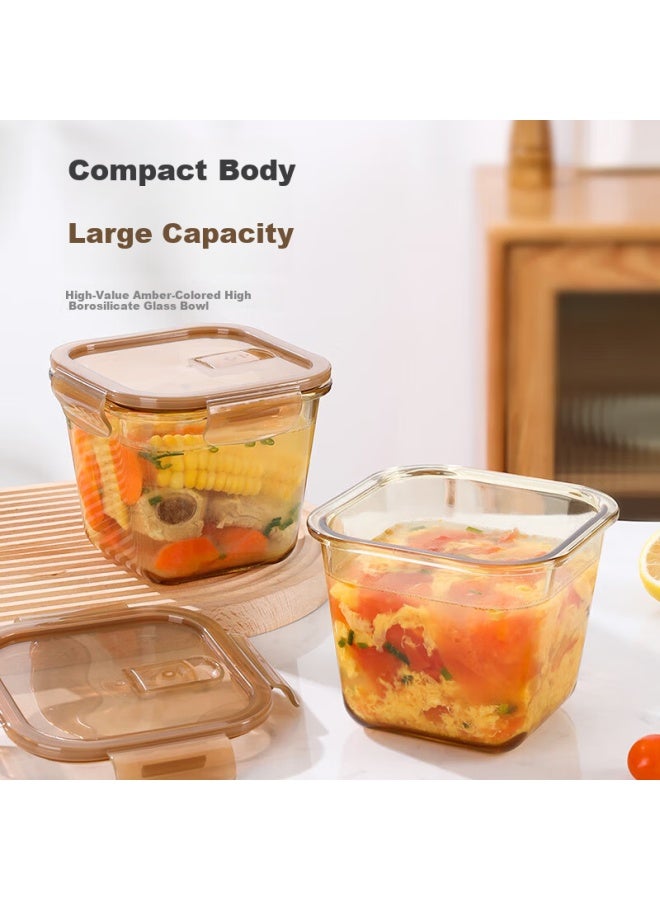 Cilock Heat-resistant Glass Lunch Box For Office Workers Microwave Heating Special Bento Box Amber Square Soup Bowl 1l - Image 3