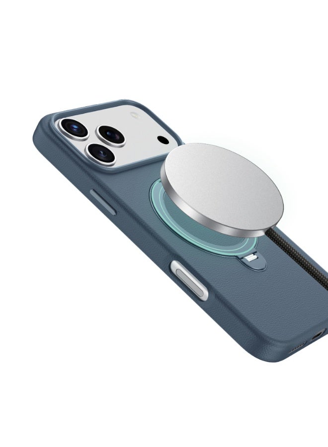 GREEN LION iPhone 17 Pro Max MagSafe Case Minster Leather with Foldable Stand Design & Ultra-Tactile Buttons / Shock Absorption / PC-PU Aluminum Alloy / Camera Protection / Comfortable Grip / Anti-Scratch / Anti Fingerprint - Blue - Image 3