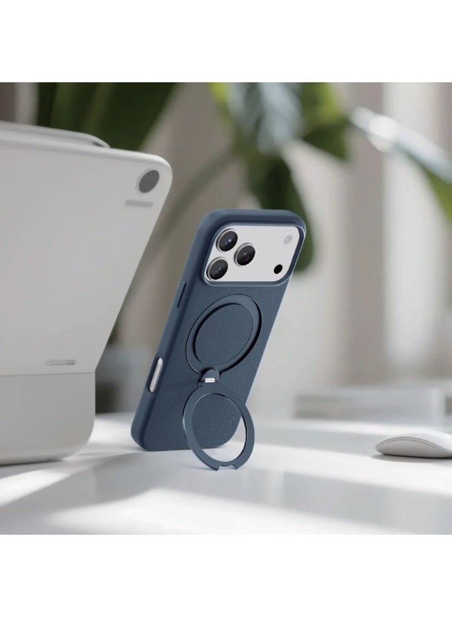 GREEN LION iPhone 17 Pro Max MagSafe Case Minster Leather with Foldable Stand Design & Ultra-Tactile Buttons / Shock Absorption / PC-PU Aluminum Alloy / Camera Protection / Comfortable Grip / Anti-Scratch / Anti Fingerprint - Blue - Image 2