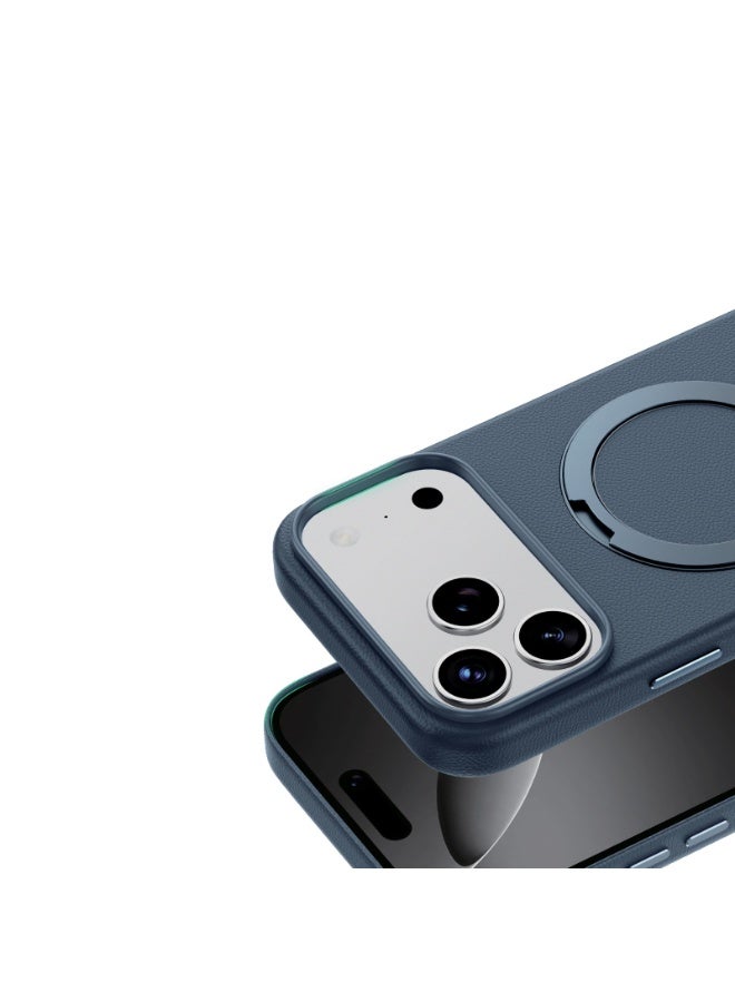 GREEN LION iPhone 17 Pro Max MagSafe Case Minster Leather with Foldable Stand Design & Ultra-Tactile Buttons / Shock Absorption / PC-PU Aluminum Alloy / Camera Protection / Comfortable Grip / Anti-Scratch / Anti Fingerprint - Blue - Image 4