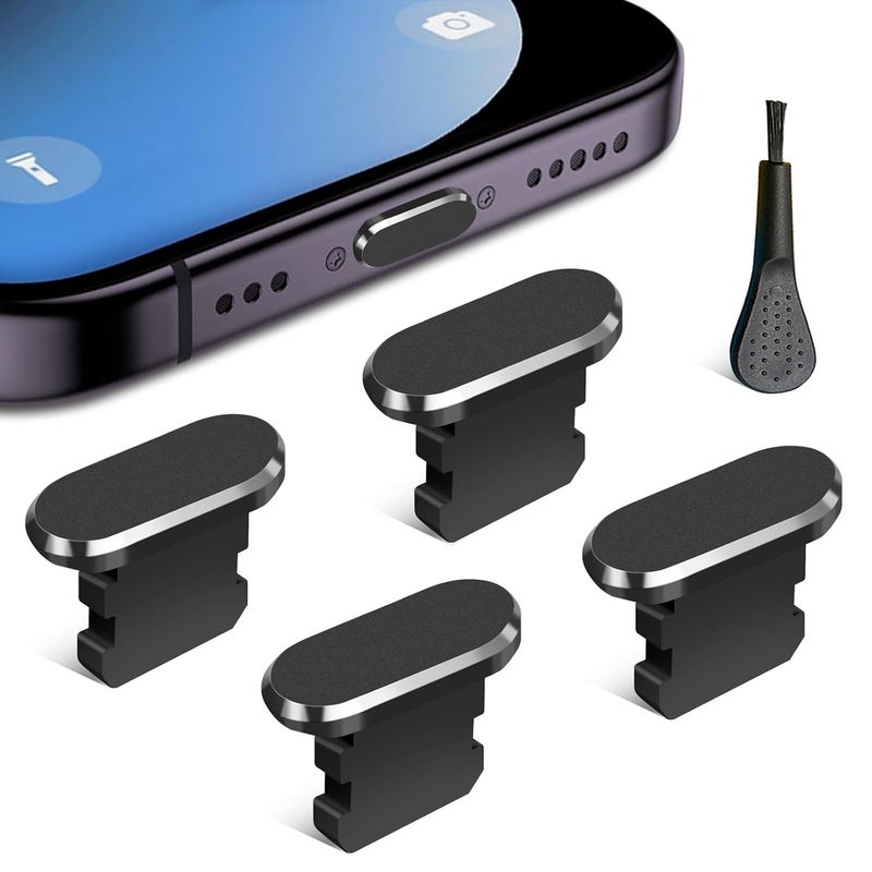 Limvory Anti Dust Plug for iPhone, 4 Pack iPhone Dust Plug Cover Charging Port Protector Cap with Cleaning Brush for iPhone 14 Pro Max 13 12 11 AirPods iPad, All Lightning Port Devices, Black - Image 1
