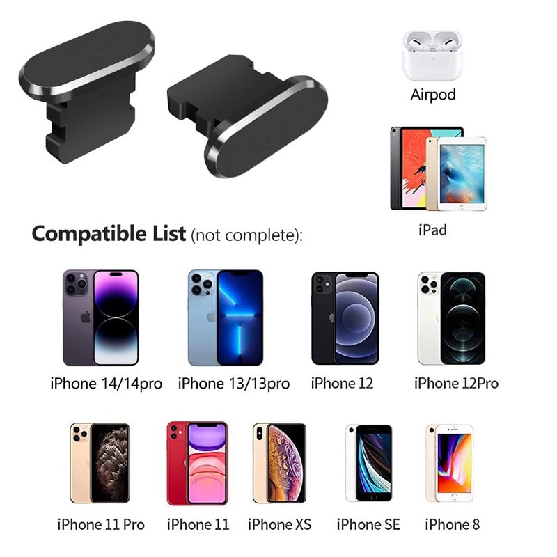 Limvory Anti Dust Plug for iPhone, 4 Pack iPhone Dust Plug Cover Charging Port Protector Cap with Cleaning Brush for iPhone 14 Pro Max 13 12 11 AirPods iPad, All Lightning Port Devices, Black - Image 2